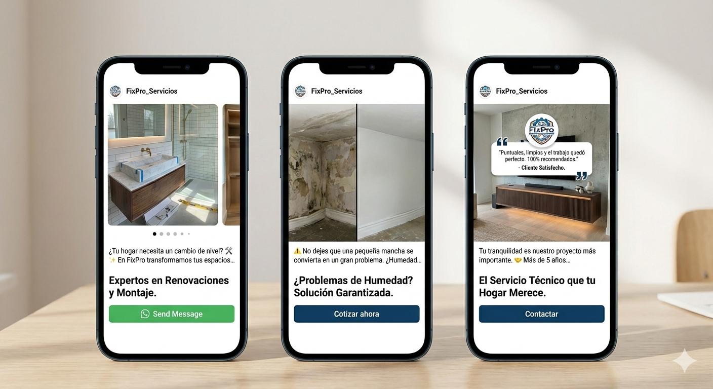 ediseño de feed, destacados y mensajes clave para una pyme de servicios locales.